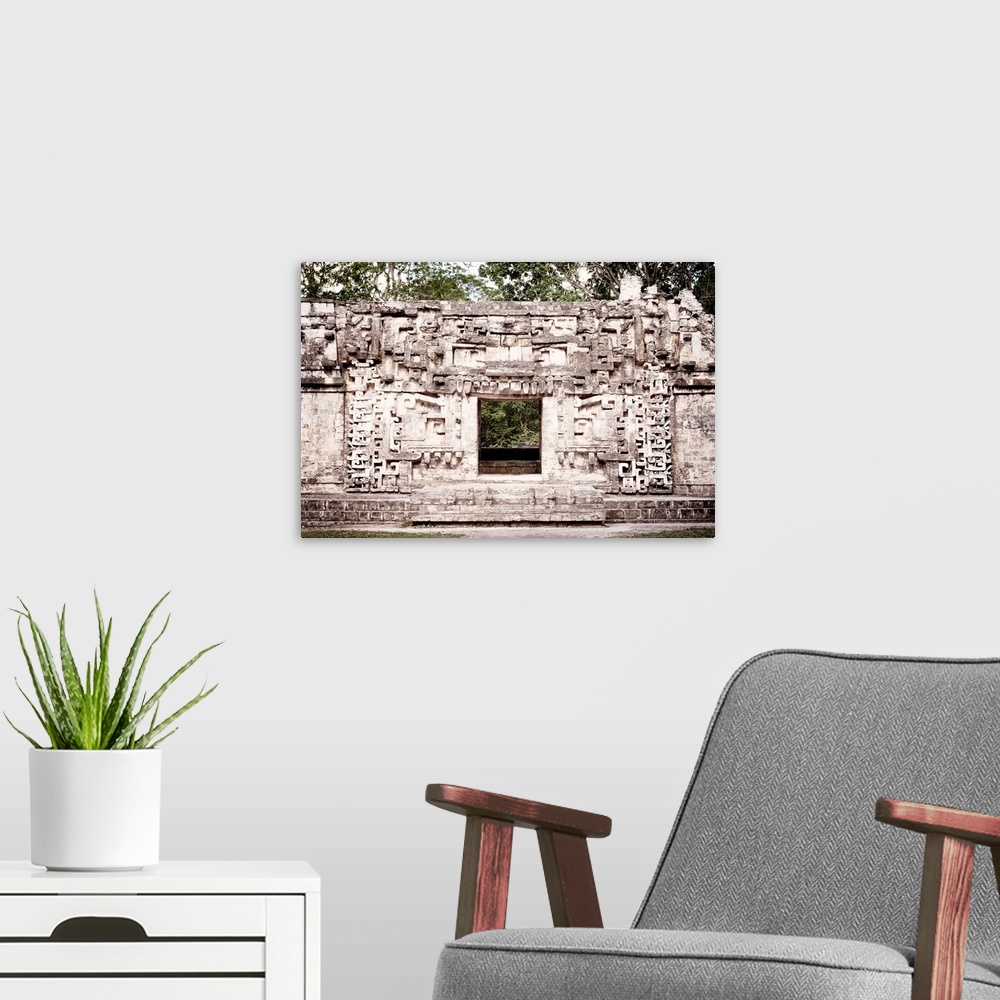 A modern room featuring Photograph of the Hochob Mayan Pyramids in Campeche, Mexico. From the Viva Mexico Collection.