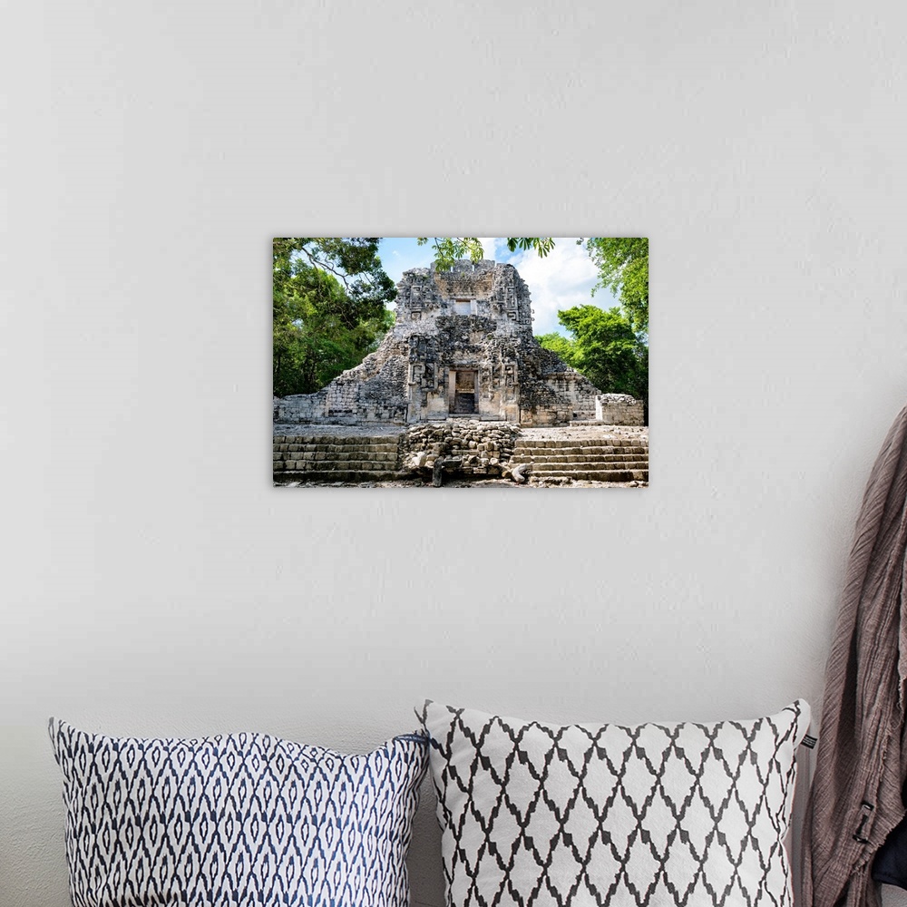 A bohemian room featuring Photograph of ancient Mayan ruins in Campeche, Mexico. From the Viva Mexico Collection.