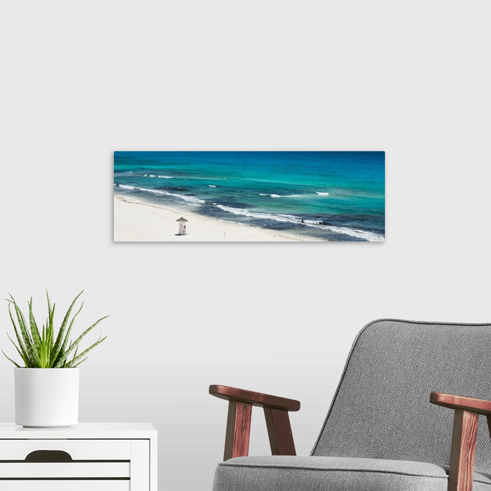 A modern room featuring Panoramic aerial photograph of the ocean in Cancun, Mexico. From the Viva Mexico Panoramic Collec...