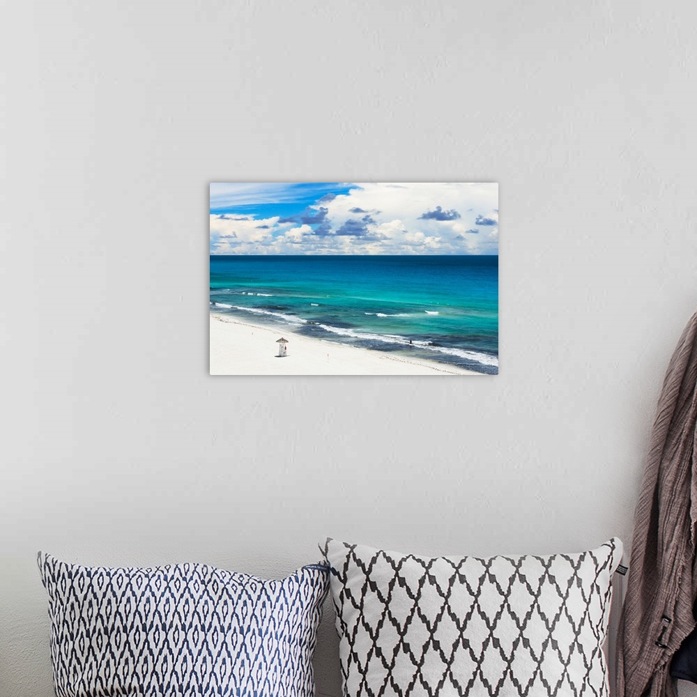 A bohemian room featuring Aerial photograph of the beach in Cancun, Mexico. From the Viva Mexico Collection.