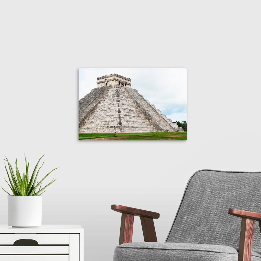 A modern room featuring Photograph of the El Castillo Pyramid in Chichen Itza, Yucat?n, Mexico. From the Viva Mexico Coll...