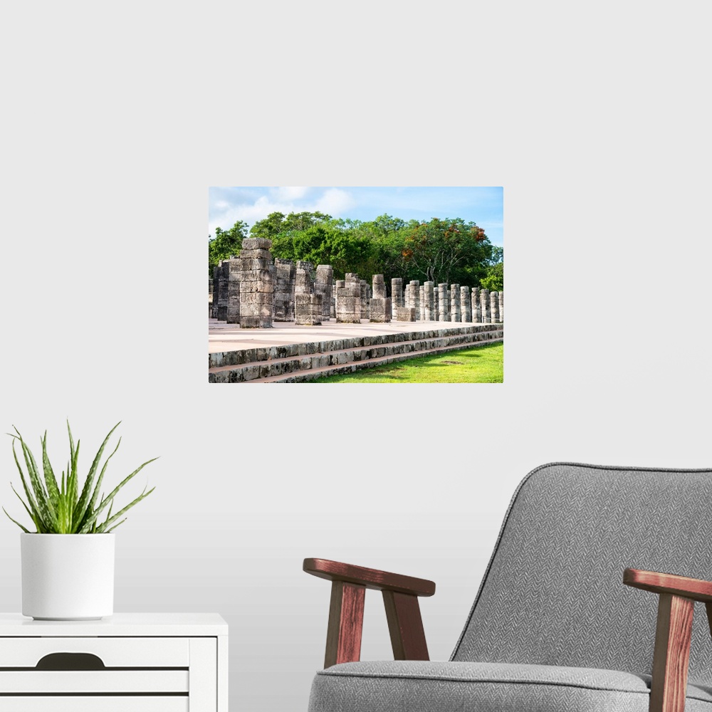 A modern room featuring Photograph of the One Thousand Mayan Columns at Chichen Itza, Mexico. From the Viva Mexico Collec...