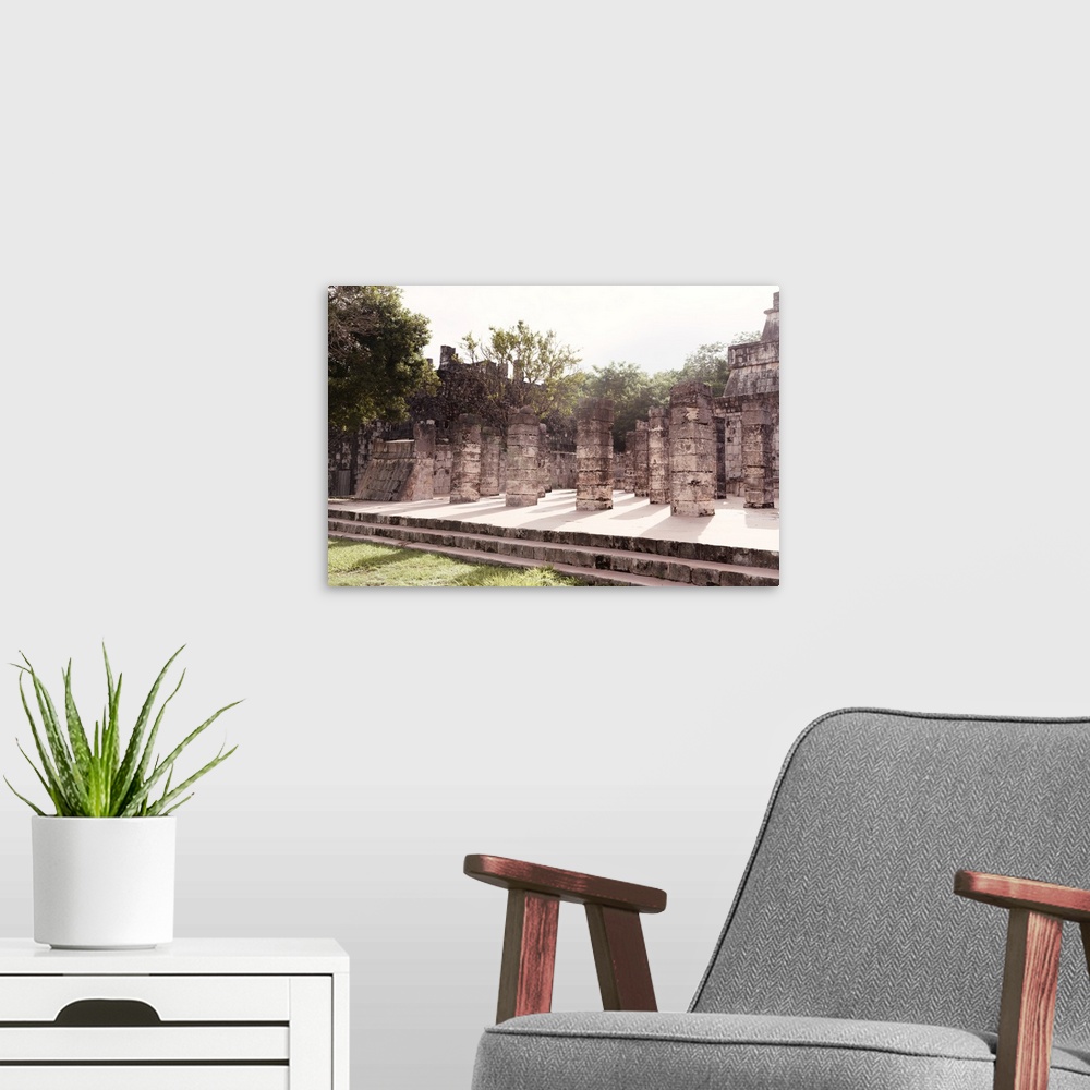 A modern room featuring Photograph of the One Thousand Mayan Columns at Chichen Itza, Mexico. From the Viva Mexico Collec...
