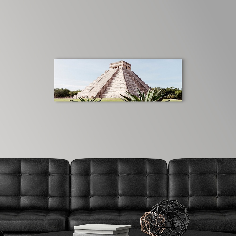 A modern room featuring Panoramic photograph of El Castillo Pyramid at Chichen Itza Maya Ruins, Yucat?n, Mexico. From the...