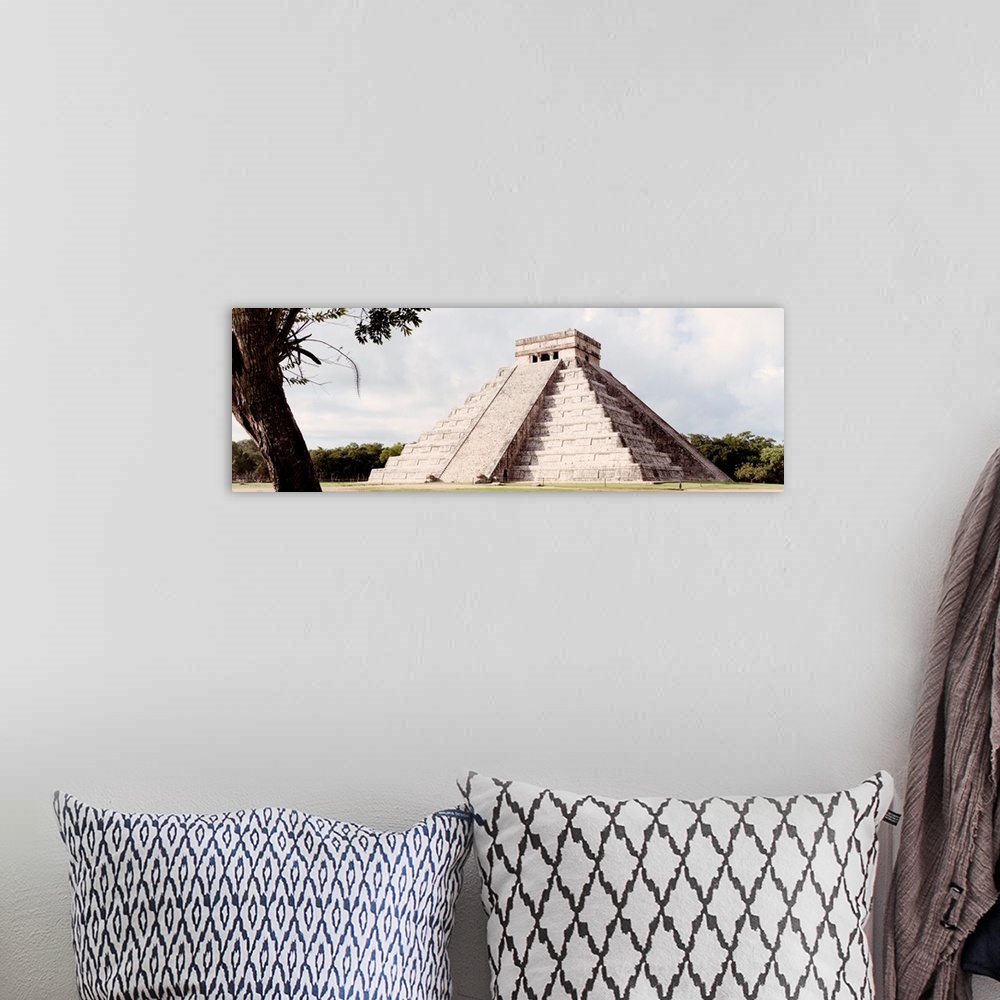 A bohemian room featuring Panoramic photograph of El Castillo Pyramid in in Chichen Itza, Yucat?n, Mexico. From the Viva Me...
