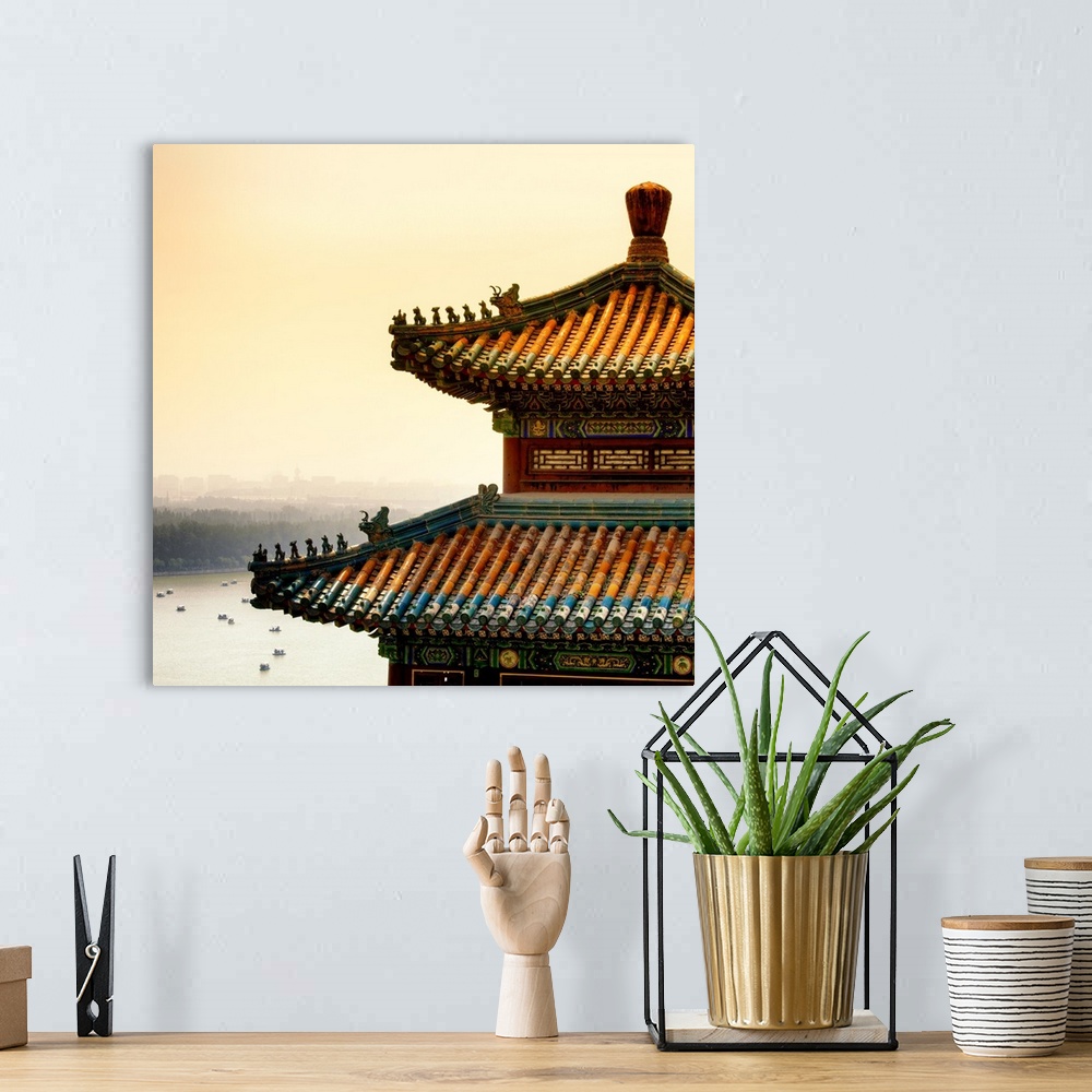 A bohemian room featuring Detail of Summer Palace at sunset, China 10MKm2 Collection.