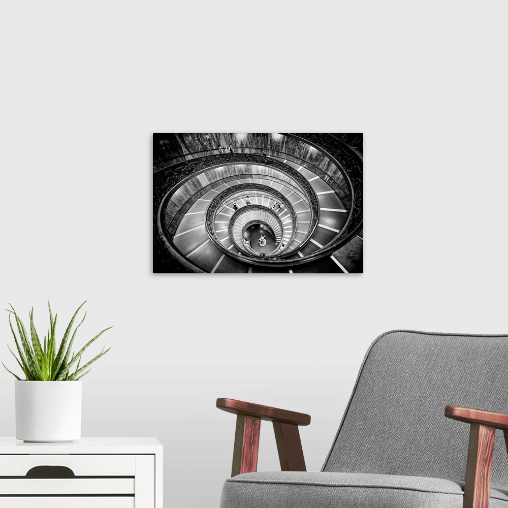 A modern room featuring This black and white image was created by Philippe Hugonnard. It's the modern "Bramante" spiral s...