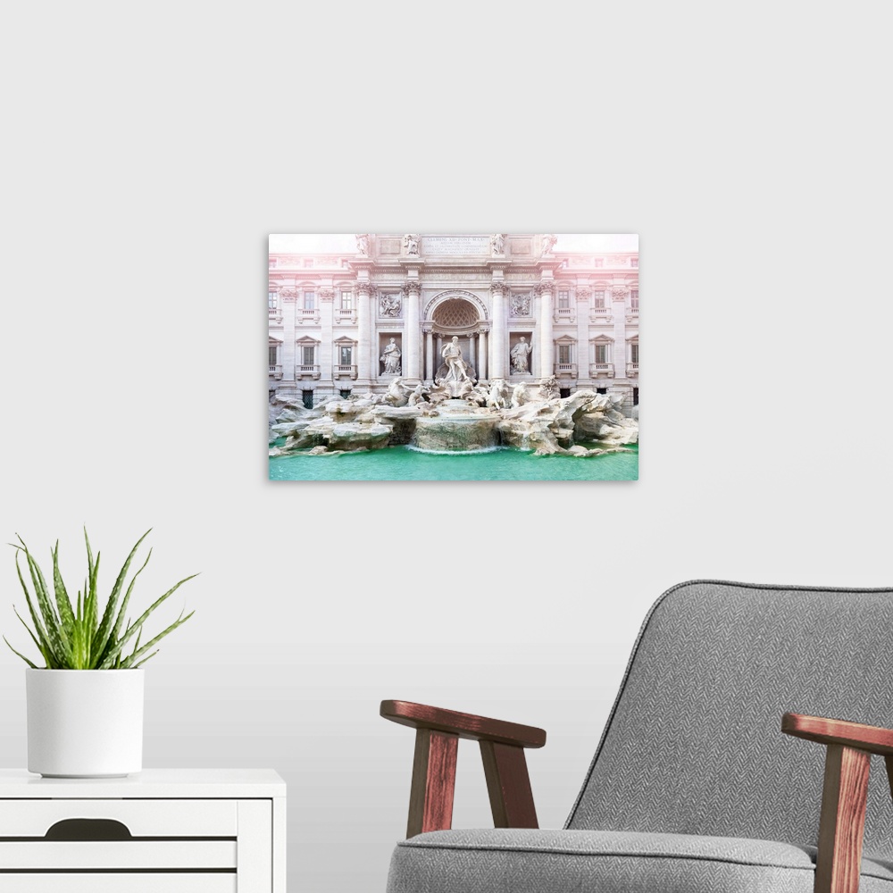 A modern room featuring It's the beautiful fountain of Trevi located in the city center of Rome, Italy.