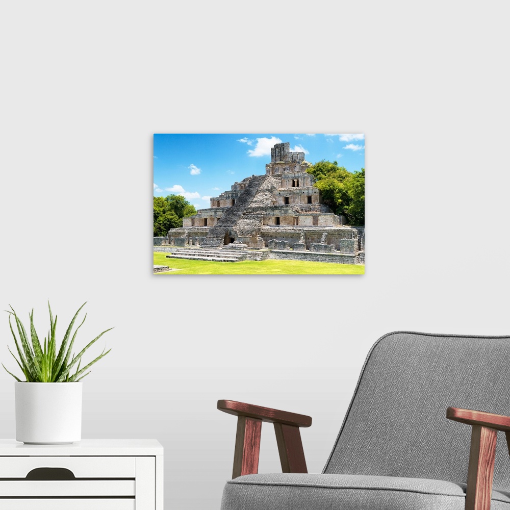 A modern room featuring Photograph of the ruins in Campeche at the Edzna Maya archaeological park, Mexico. From the Viva ...