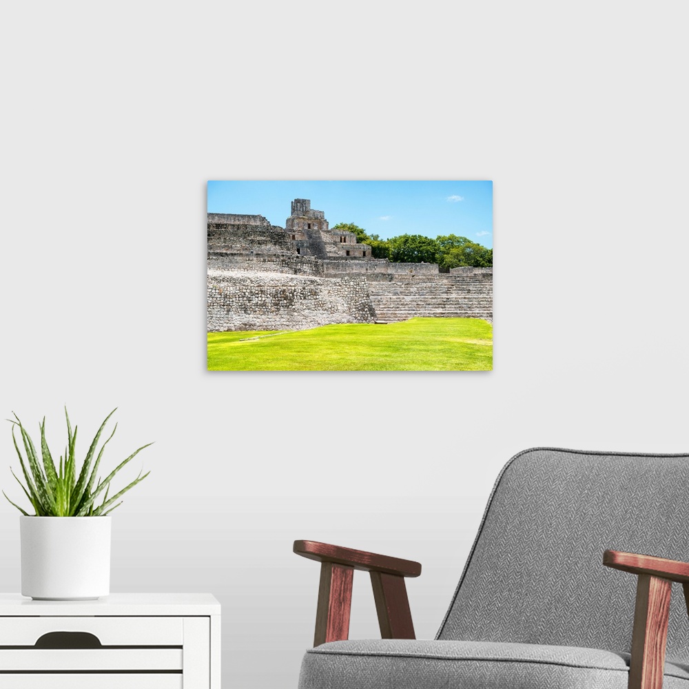 A modern room featuring Photograph of Mayan Ruins at Edzna archaeological site in Campeche, Mexico. From the Viva Mexico ...