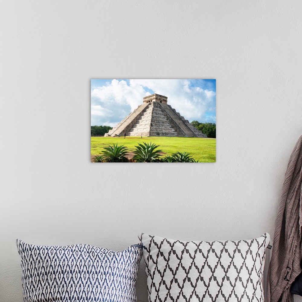 A bohemian room featuring Photograph of the El Castillo Pyramid in Chichen Itza, Yucat?n, Mexico. From the Viva Mexico Coll...