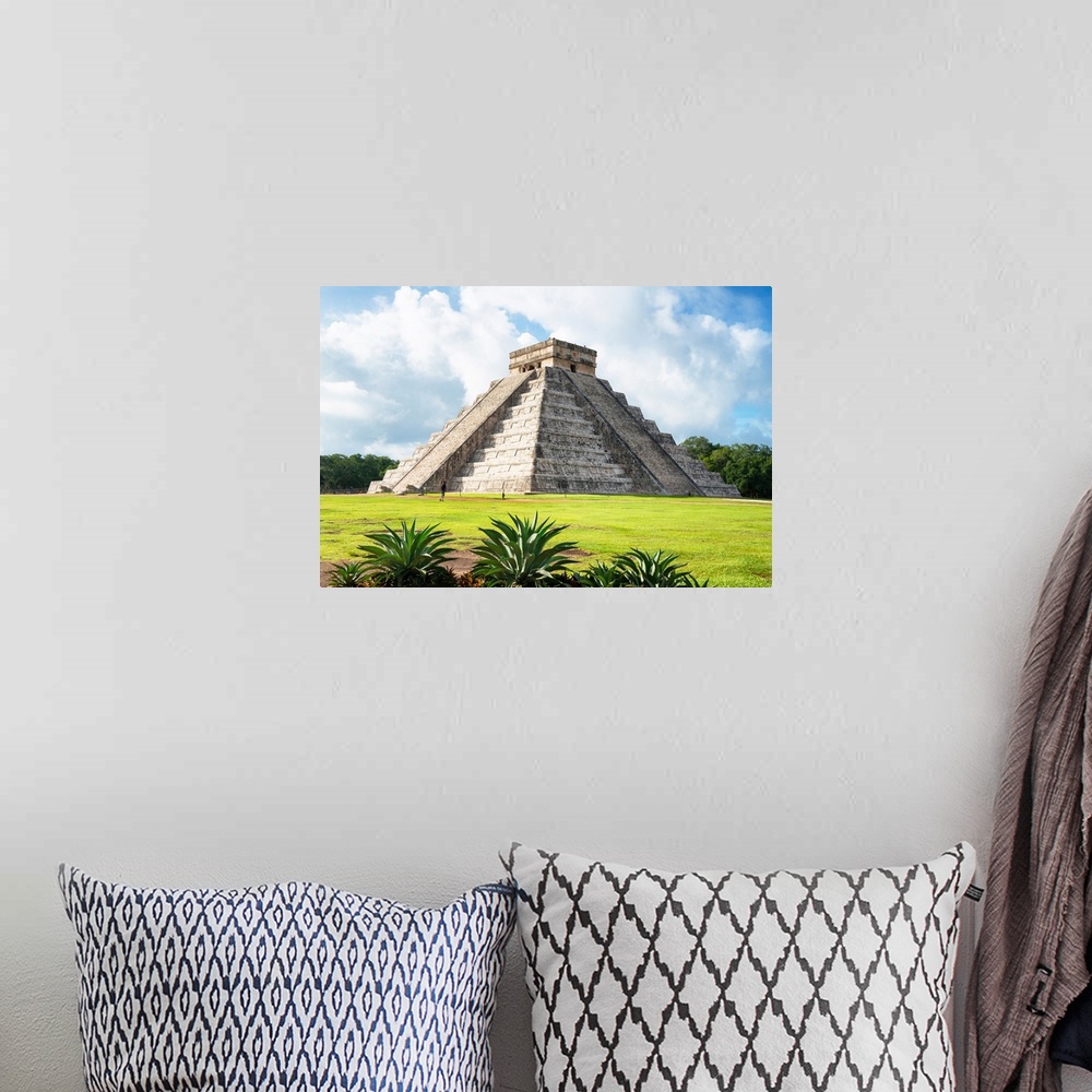 A bohemian room featuring Photograph of the El Castillo Pyramid in Chichen Itza, Yucat?n, Mexico. From the Viva Mexico Coll...
