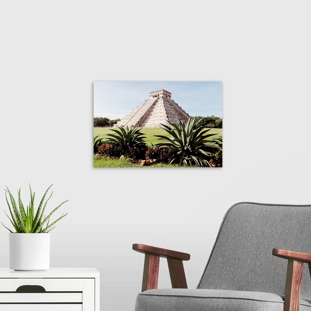 A modern room featuring Photograph of the El Castillo Pyramid in Chichen Itza, Mexico. From the Viva Mexico Collection.