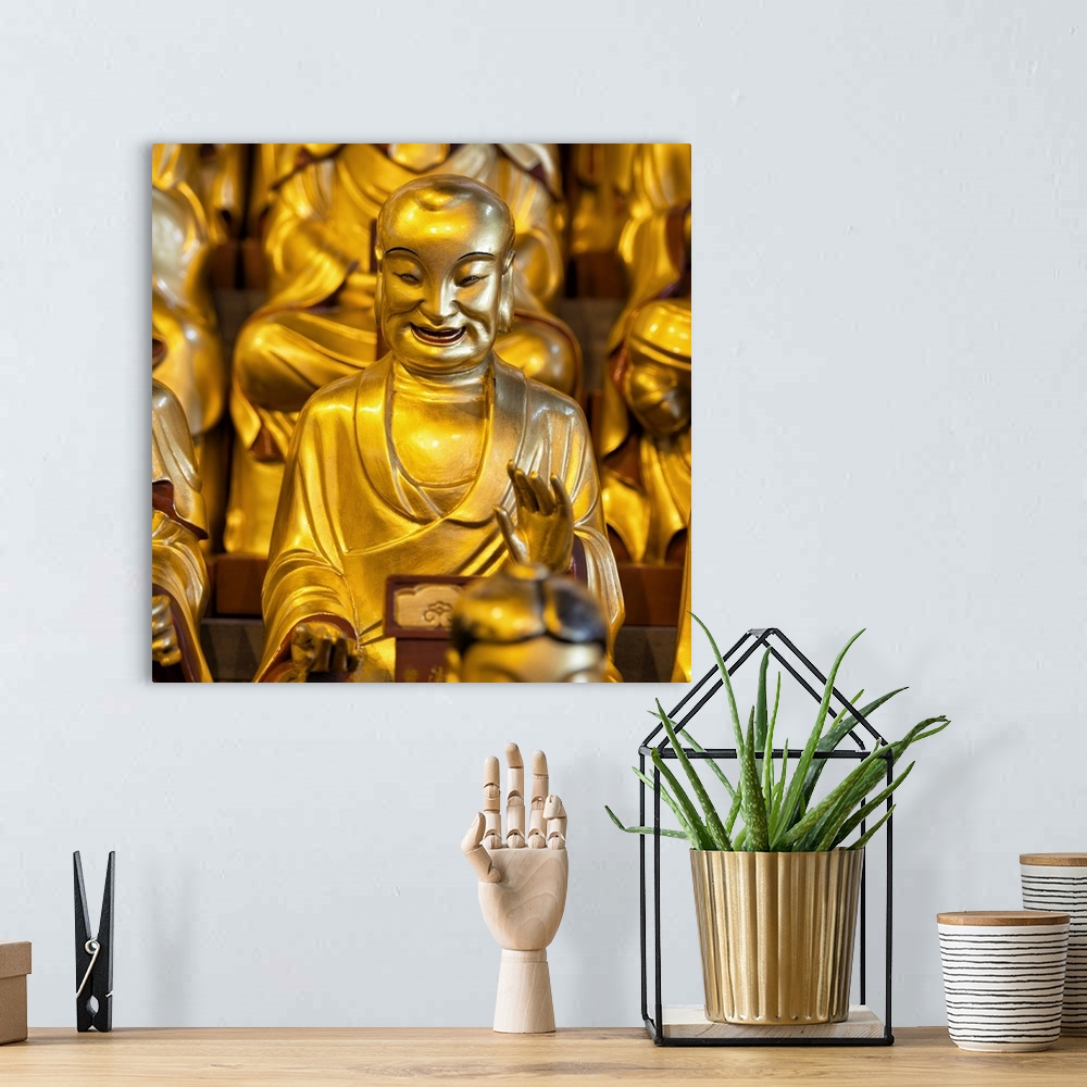 A bohemian room featuring Gold Buddhist Statue in Longhua Temple, China 10MKm2 Collection.