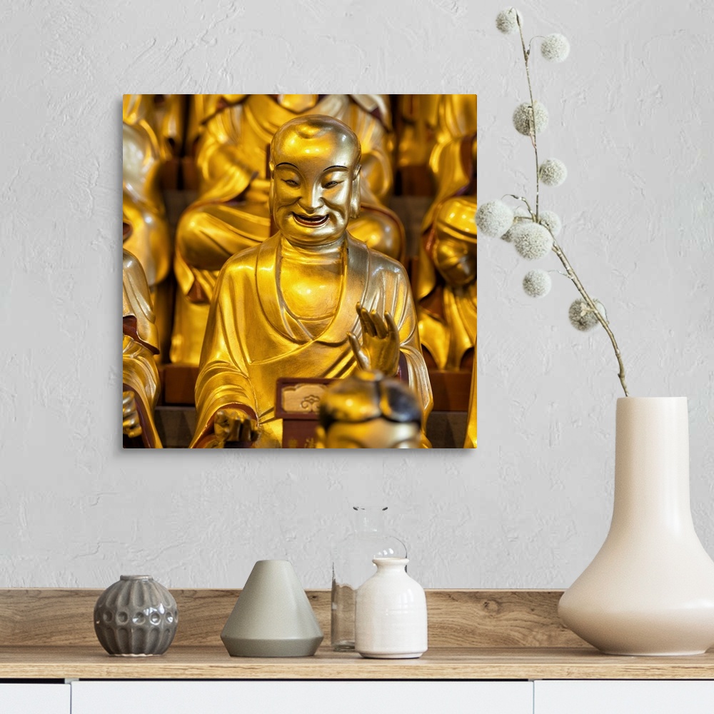 A farmhouse room featuring Gold Buddhist Statue in Longhua Temple, China 10MKm2 Collection.