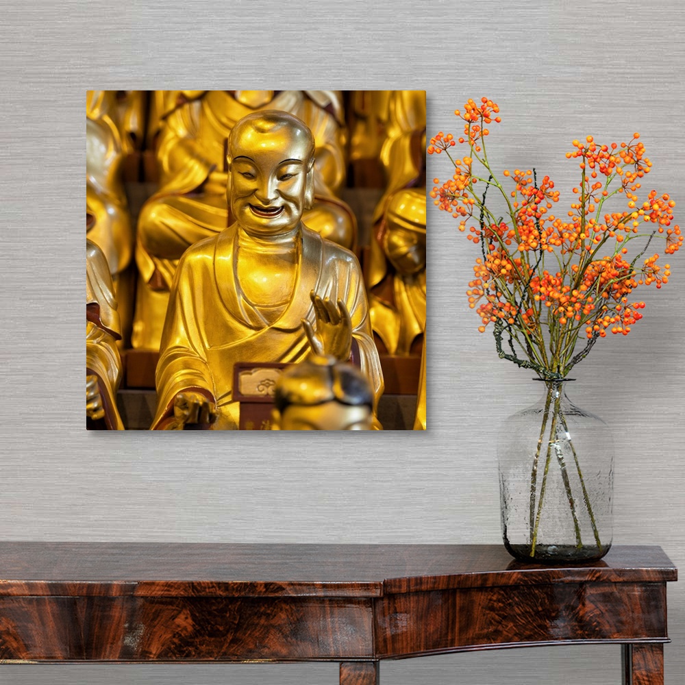 A traditional room featuring Gold Buddhist Statue in Longhua Temple, China 10MKm2 Collection.