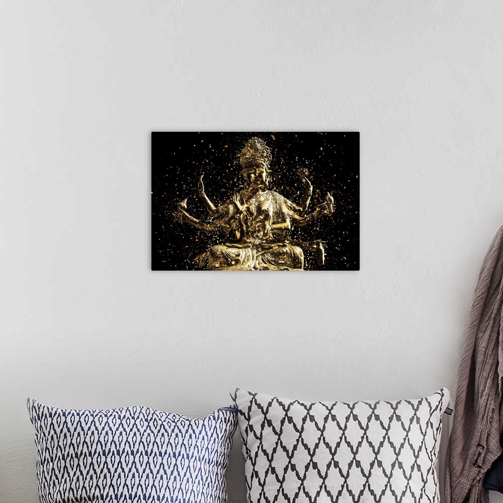 A bohemian room featuring Part of Philippe Hugonnard's Golden Wall Art Series.