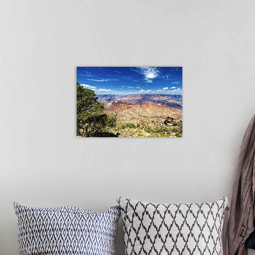 A bohemian room featuring Photo of the Grand Canyon landscape showing the variety of colors found in the desert.