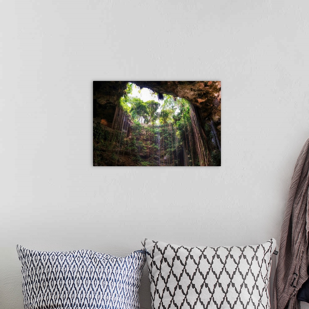A bohemian room featuring Photograph of the Ik-Kil cenote in Mexico from the bottom looking up. From the Viva Mexico Collec...
