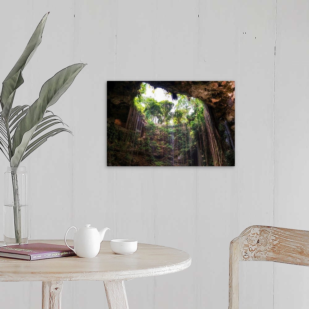 A farmhouse room featuring Photograph of the Ik-Kil cenote in Mexico from the bottom looking up. From the Viva Mexico Collec...