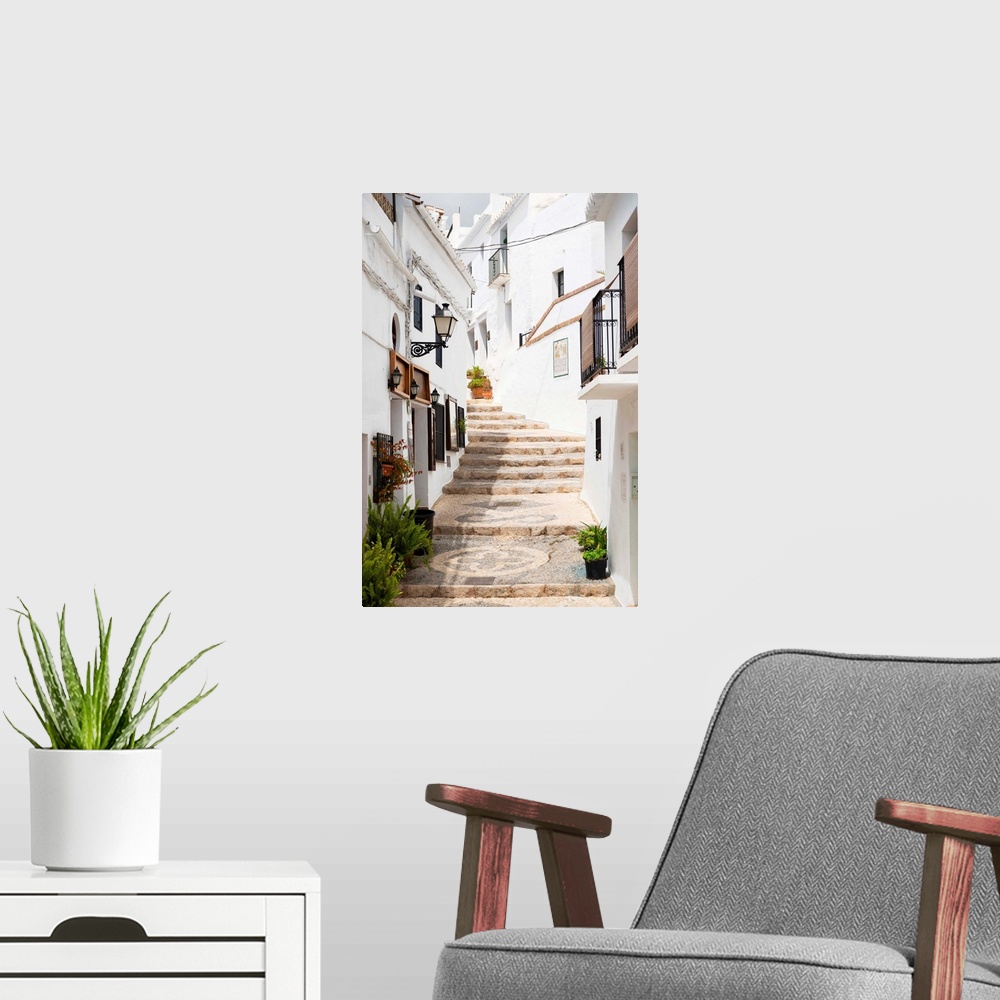 A modern room featuring These are stairs in the white city of Mijas, Spain.
