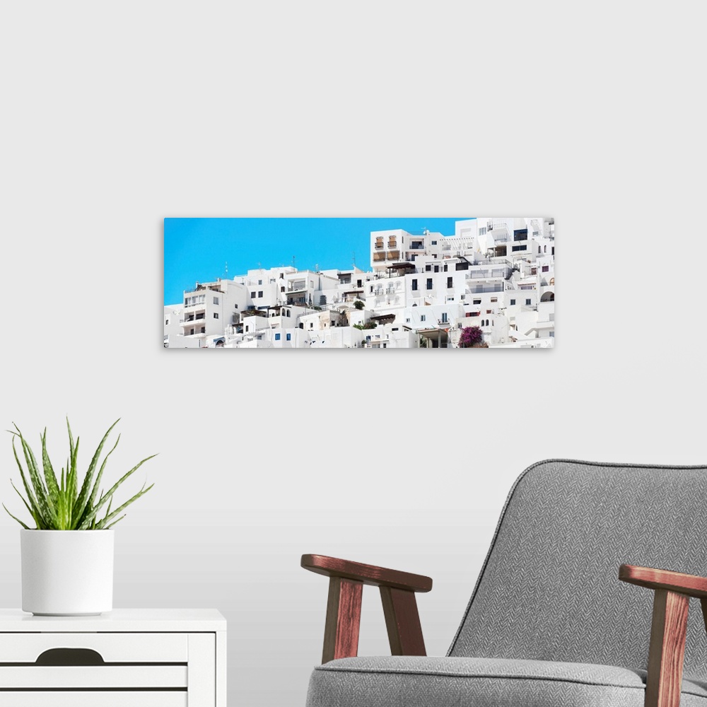 A modern room featuring It's the white city of Mojacar in Spain, with all the white buildings.