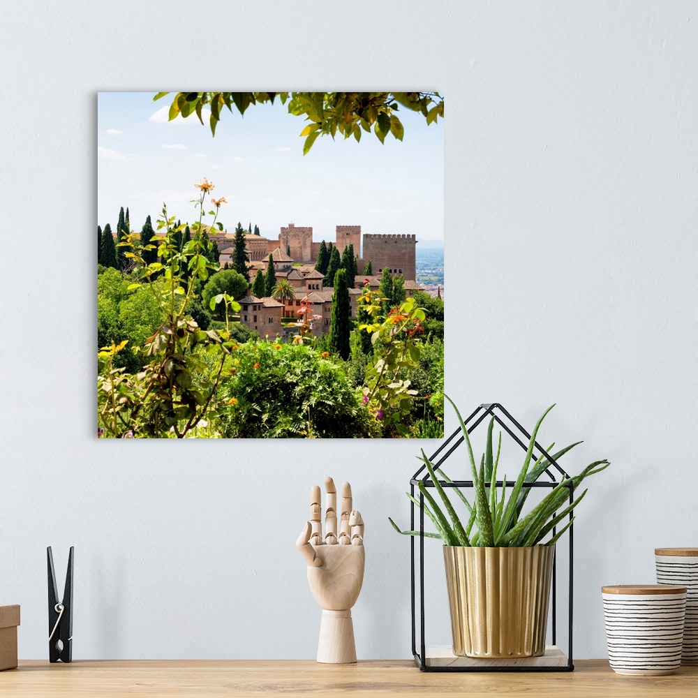 A bohemian room featuring It's a beautiful view of the Alhambra in Granada, Spain.