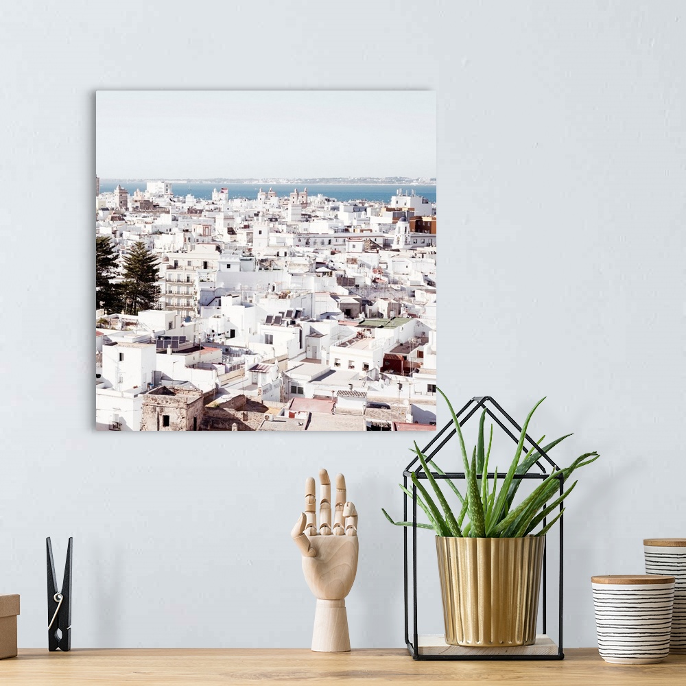 A bohemian room featuring It's a view of the beautiful city of Cadiz in Spain.
