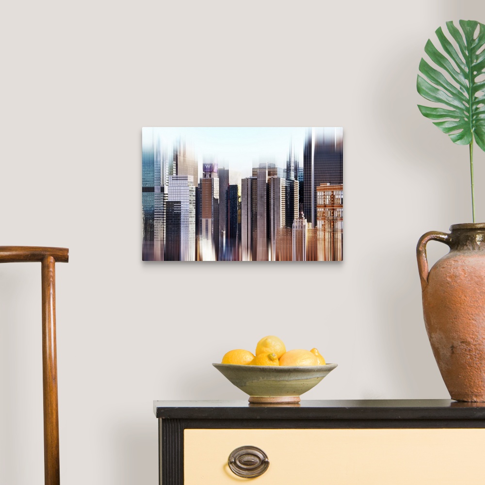 A traditional room featuring Tall buildings in New York City, with a layered effect creating a feeling of movement.