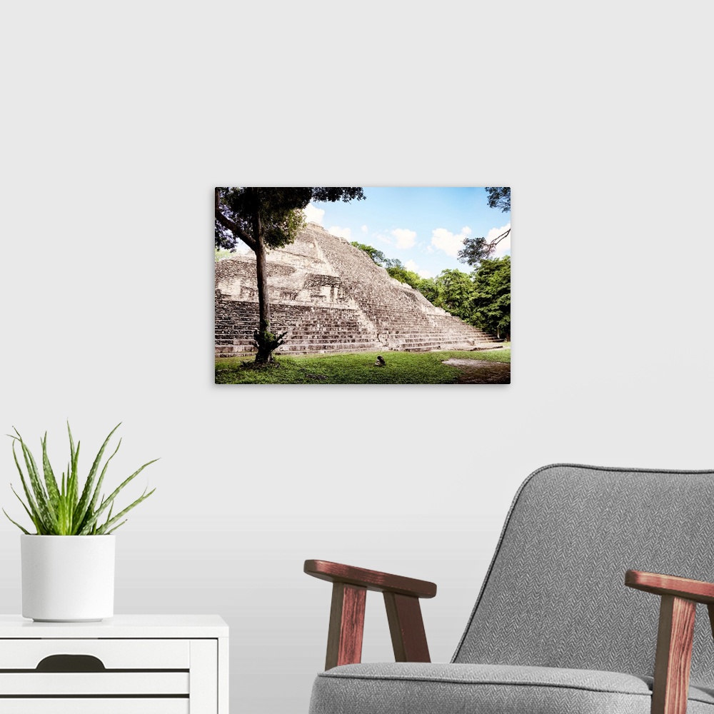 A modern room featuring Photograph of an ancient Maya Pyramid in Mexico. From the Viva Mexico Collection.