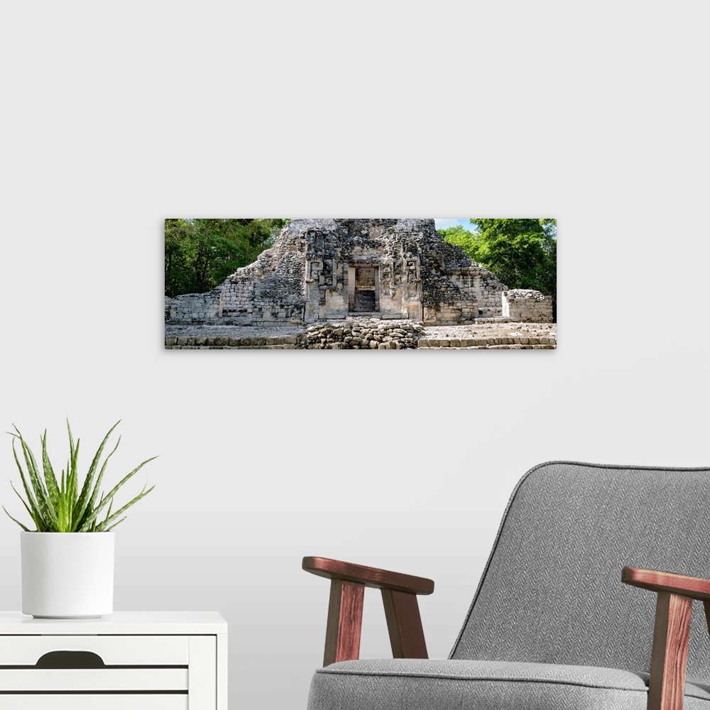 A modern room featuring Panoramic photo of ancient Mayan Ruins, Mexico. From the Viva Mexico Panoramic Collection.