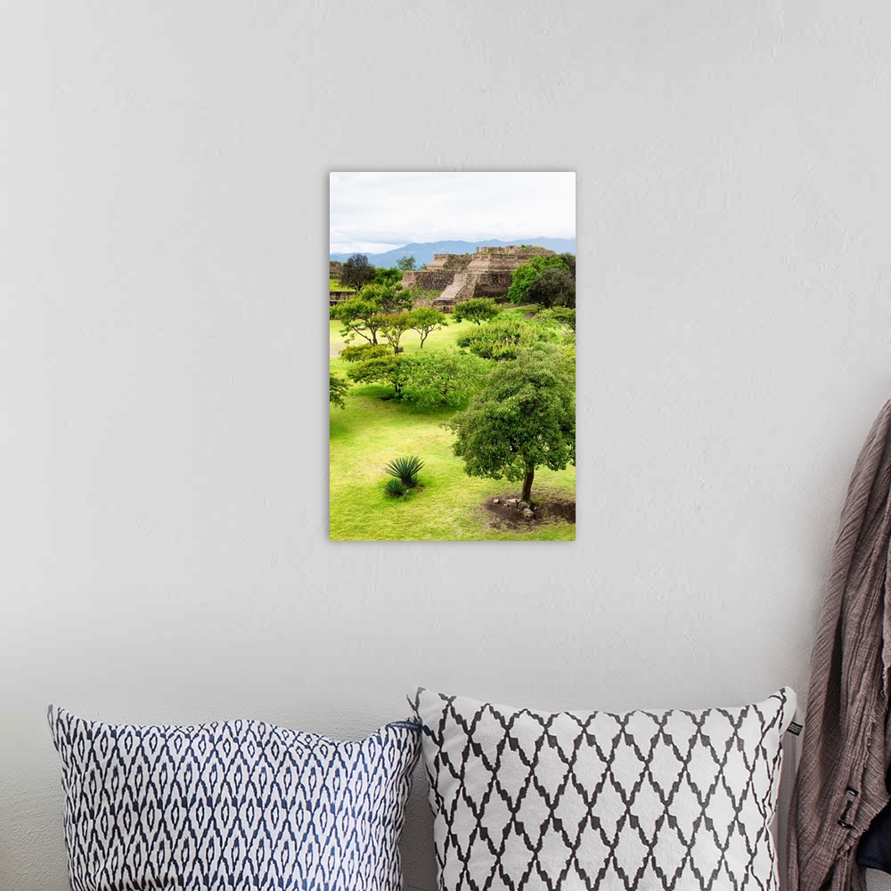 A bohemian room featuring Photograph of an ancient Mayan temple at Monte Alban archaeological site in Oaxaca, Mexico. From ...