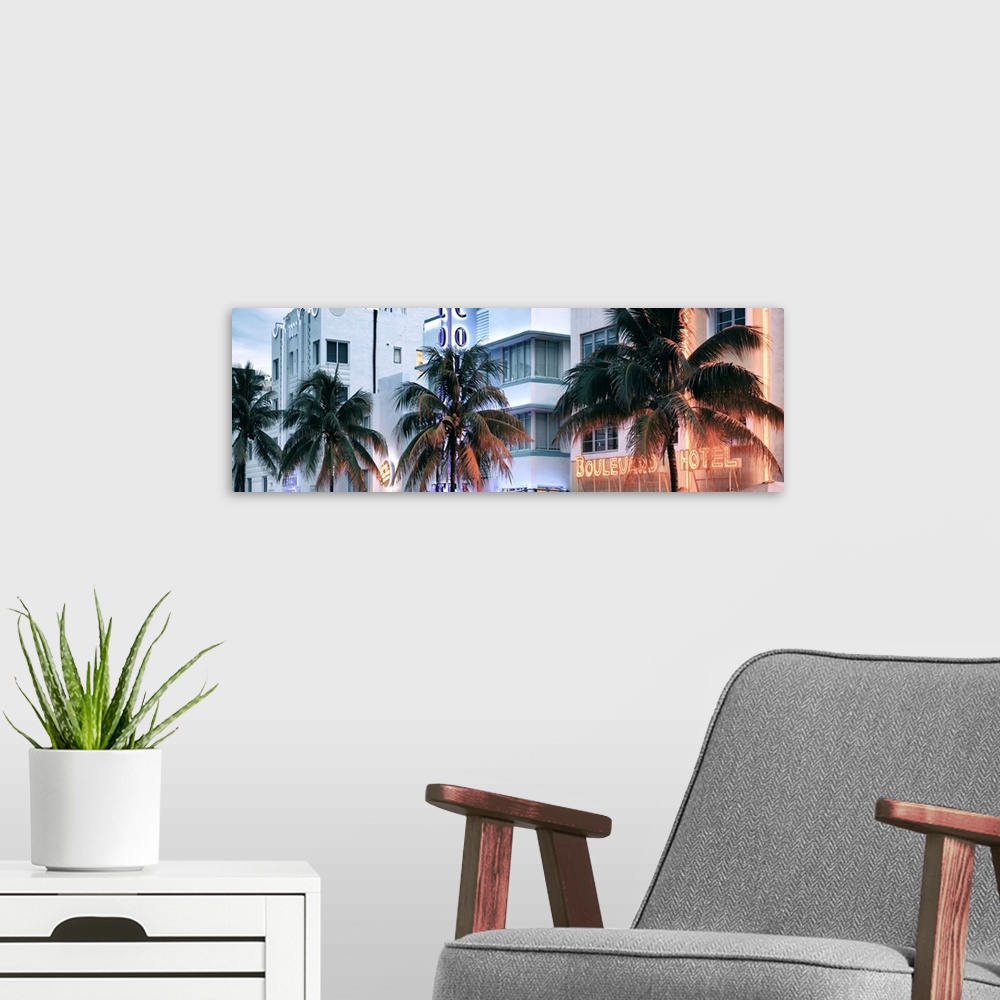 A modern room featuring Palm trees line the roads in Miami Beach, Florida.
