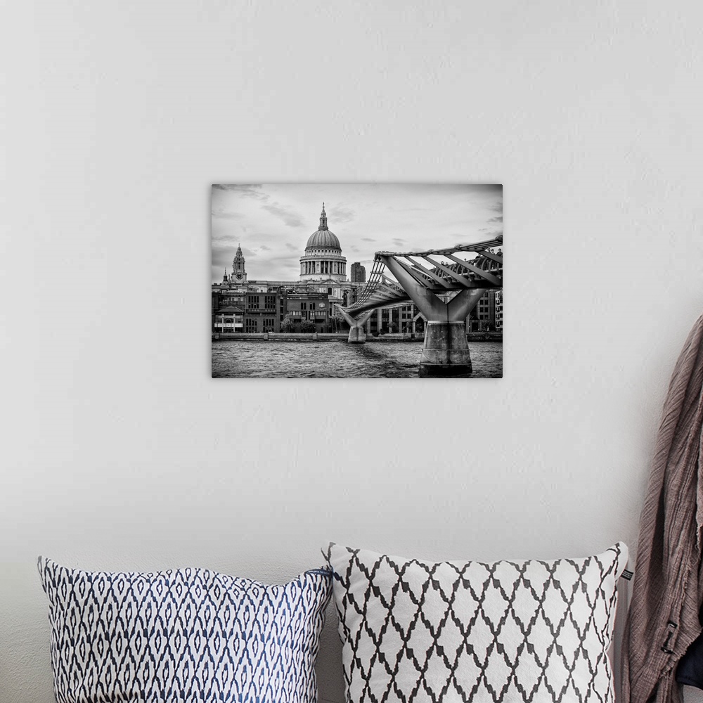 A bohemian room featuring Fine art photo of the bridge across the River Thames looking towards the dome of the St. Paul's C...