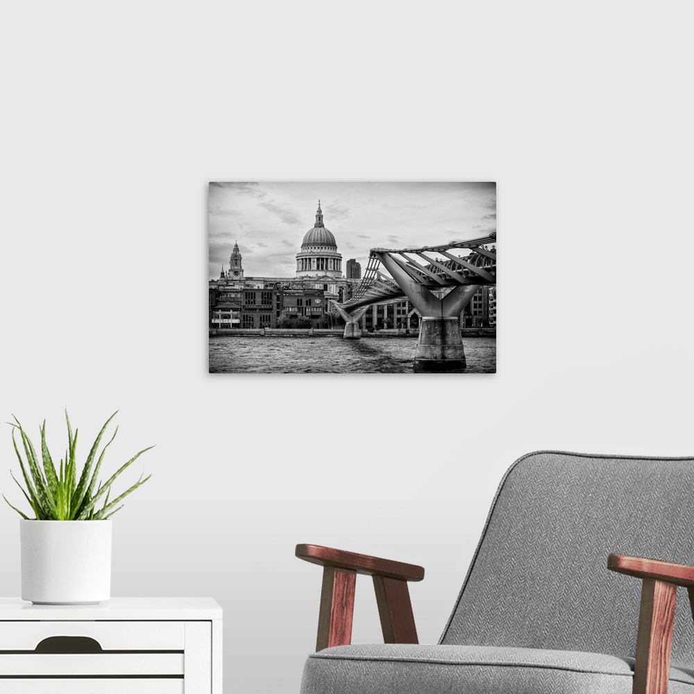 A modern room featuring Fine art photo of the bridge across the River Thames looking towards the dome of the St. Paul's C...