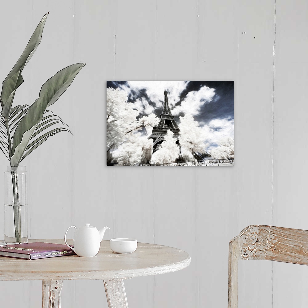 A farmhouse room featuring Infrared photograph with a painterly effect of Paris.