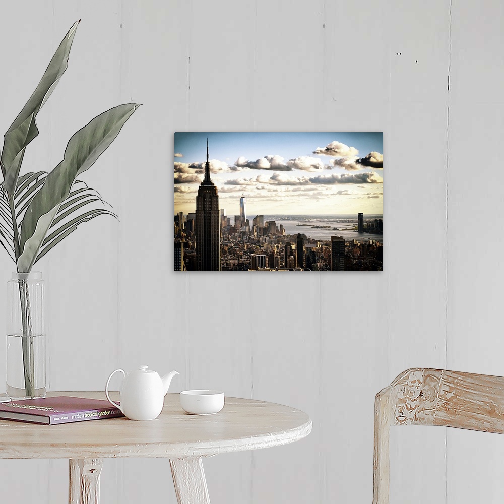 A farmhouse room featuring Fine art photograph of the New York City vista with the Empire State Building in the foreground.