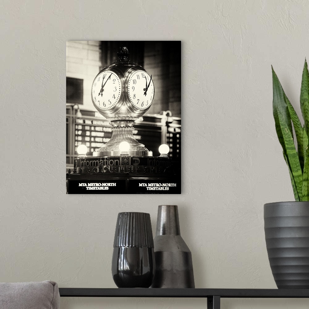 A modern room featuring A photograph of New York city's Grand Central Station.