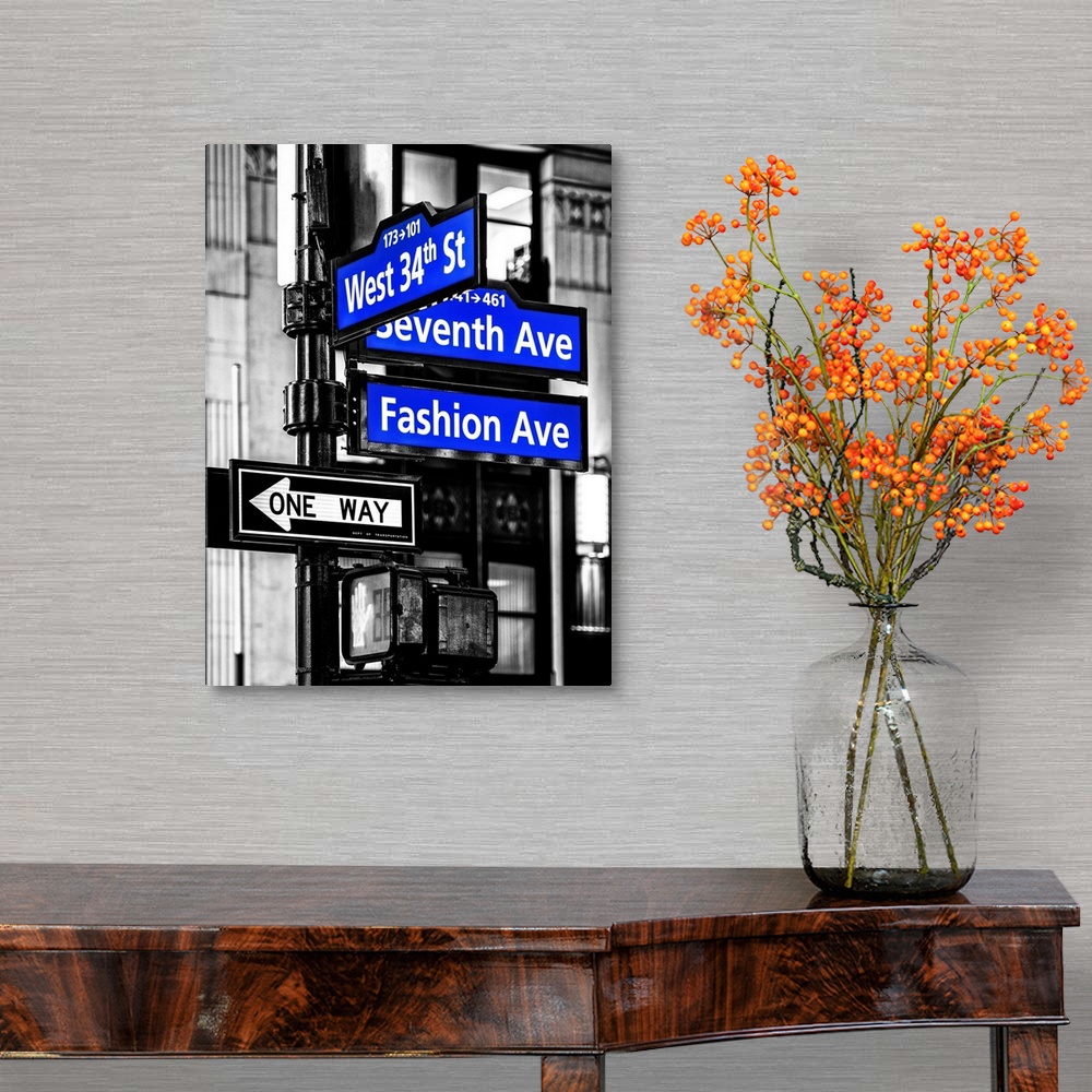 A traditional room featuring A photograph of New York city street signs.