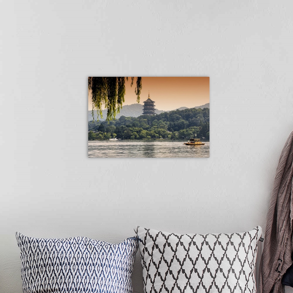 A bohemian room featuring Pagoda at sunset, China 10MKm2 Collection.
