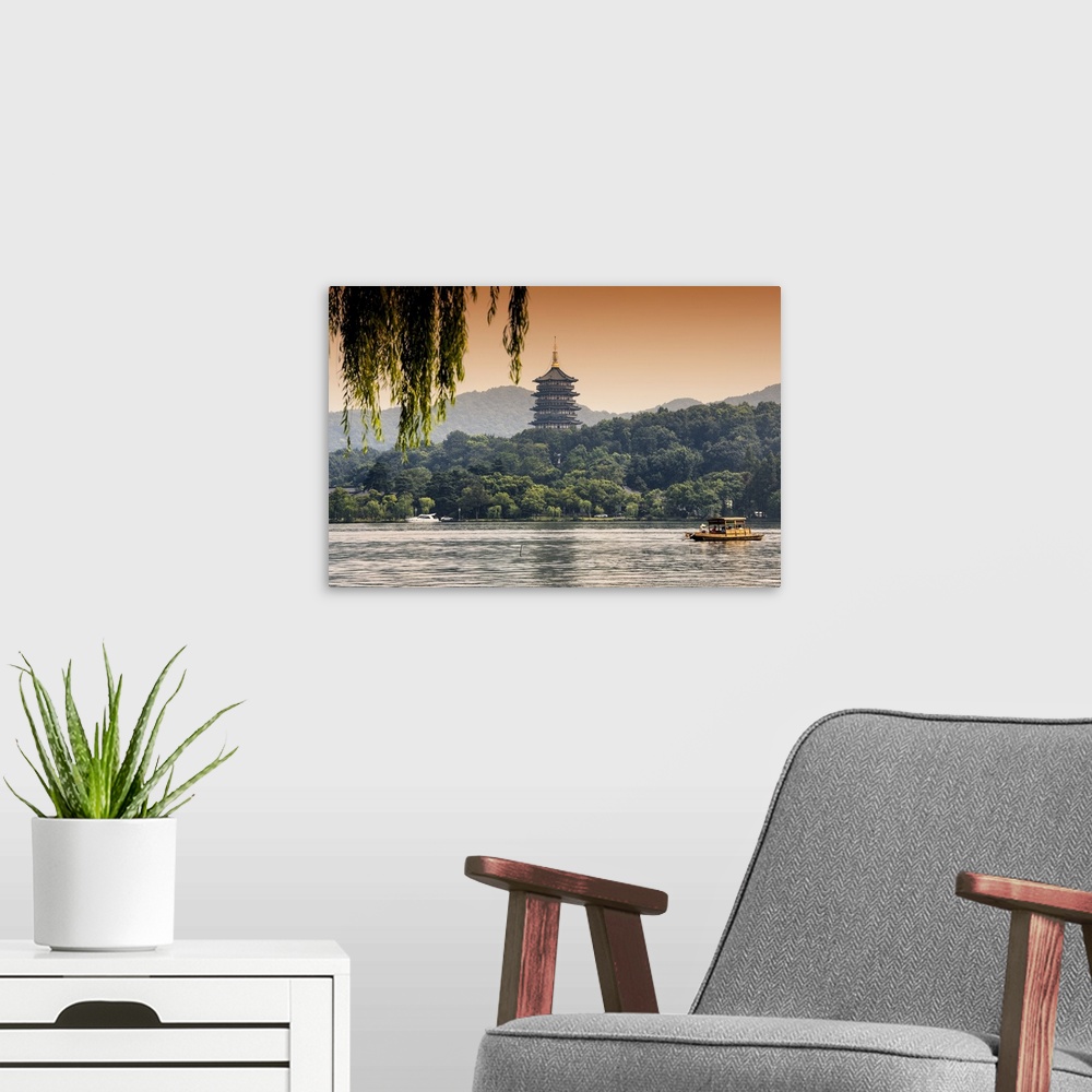 A modern room featuring Pagoda at sunset, China 10MKm2 Collection.
