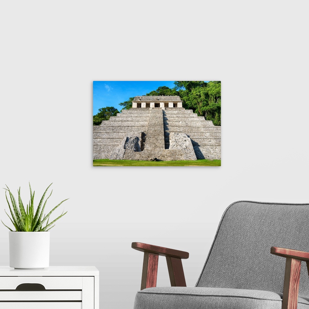 A modern room featuring Photograph of The Mayan Temple of Inscriptions in Palenque (anciently known as Lakamha), Mexico. ...