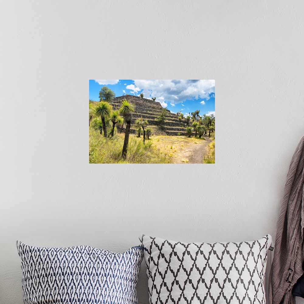 A bohemian room featuring Photograph of the Pyramid of Cantona located in Puebla, Mexico. From the Viva Mexico Collection.