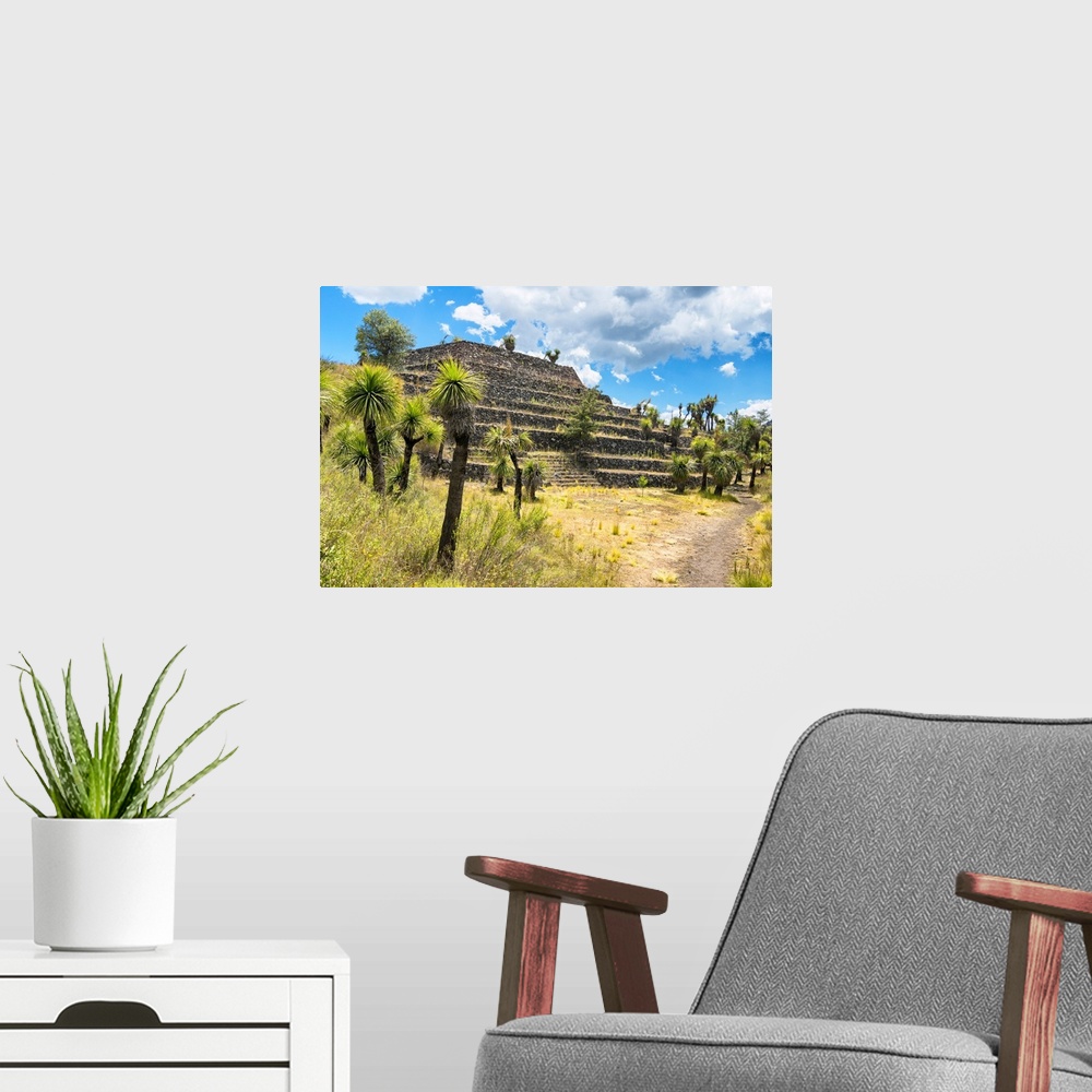 A modern room featuring Photograph of the Pyramid of Cantona located in Puebla, Mexico. From the Viva Mexico Collection.