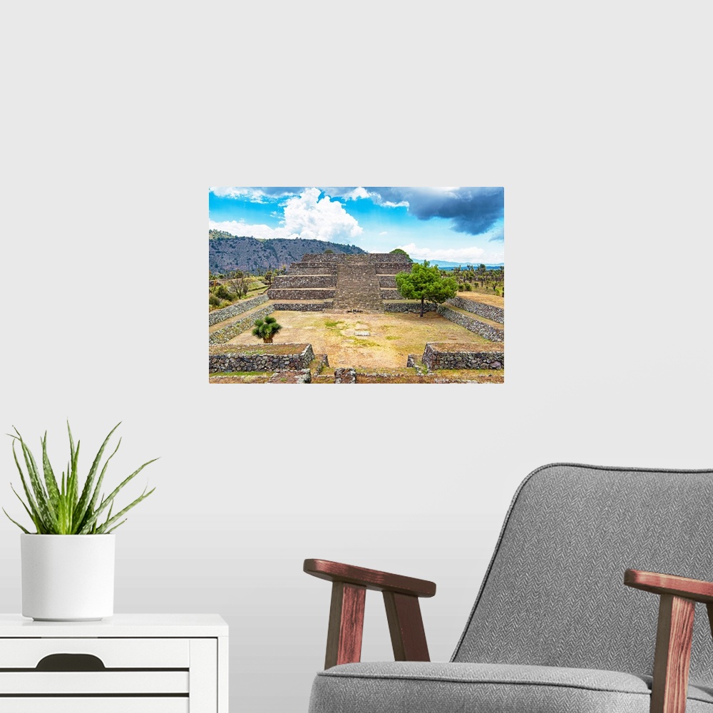 A modern room featuring Photograph of the Pyramid of Cantona in Puebla, Mexico. From the Viva Mexico Collection.