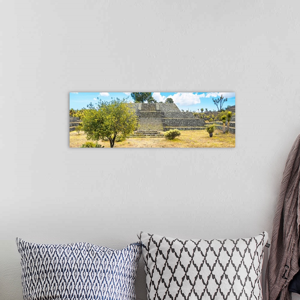 A bohemian room featuring Panoramic photograph of a pyramid a the Cantona Archaeological Ruins, Puebla, Mexico. From the Vi...