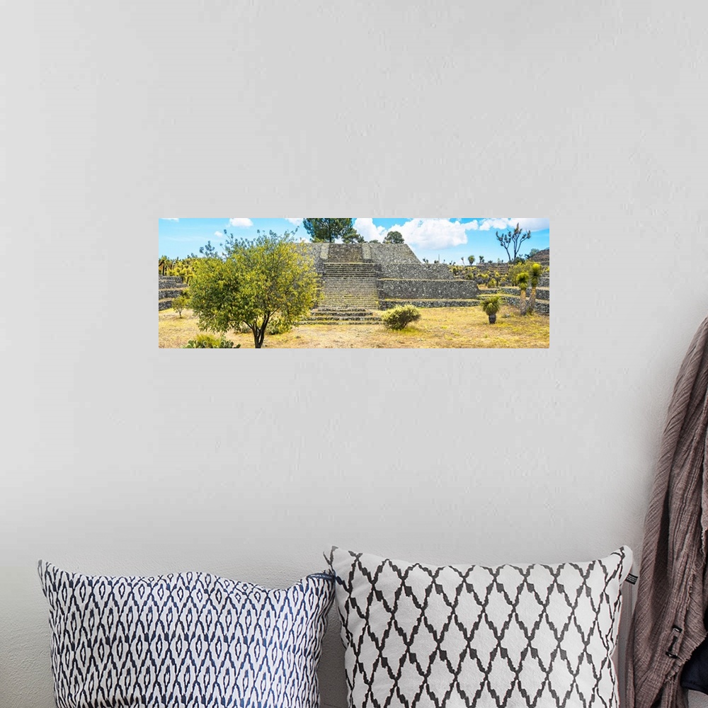 A bohemian room featuring Panoramic photograph of a pyramid a the Cantona Archaeological Ruins, Puebla, Mexico. From the Vi...