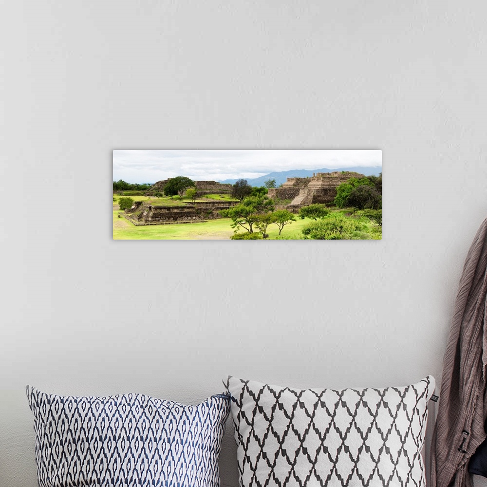A bohemian room featuring Panoramic photograph of the pyramid of Monte Alban in Oaxaca, Mexico. From the Viva Mexico Panora...