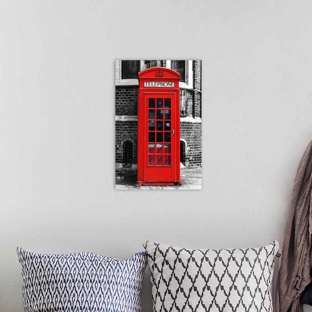 A bohemian room featuring Fine art photo of an iconic red telephone booth on a London street corner.
