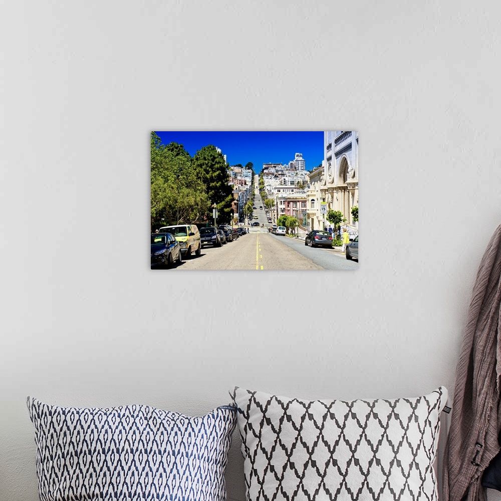 A bohemian room featuring Fine art photograph of a road in San Francisco on a clear day.